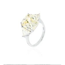 Anel Três Pedras Zircônia Amarela Lapidada Prata 925