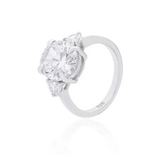 Anel Zircônia Redonda com Pedras Laterais Prata 925