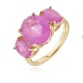 Anel Três Pedras Oval Rosa Pink Banho Ouro 18k