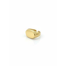 Anel Dourado Retangular Liso com Detalhes Laterais Banho de Ouro 18k