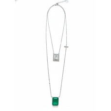 Colar Duplo Fé e Brilho com Pedra Esmeralda e Zircônias Prata 925